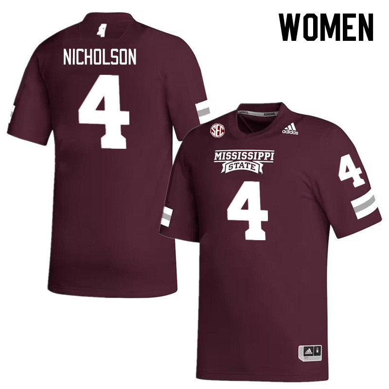 Women #4 DeCarlos Nicholson Mississippi State Bulldogs College Football Jerseys Stitched Sale-Maroon - Click Image to Close